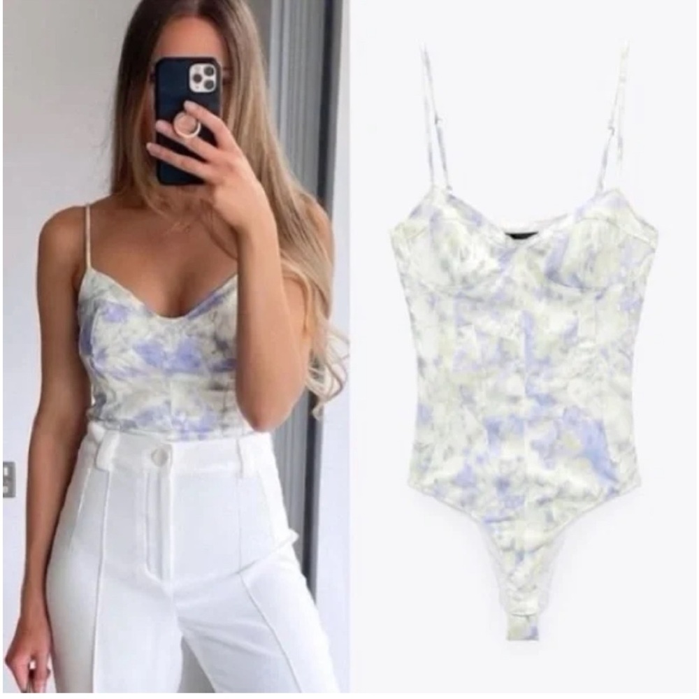 Zara White and Purple Bodysuit
